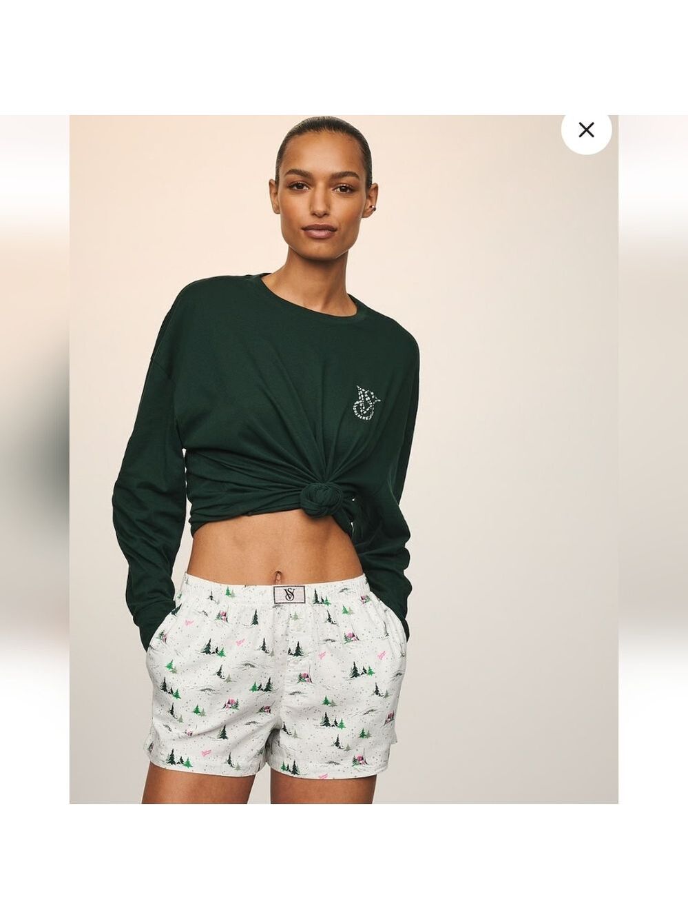 New Victoria's SecretFlannel Long-Sleeve Short Tee-Jama Set S/P